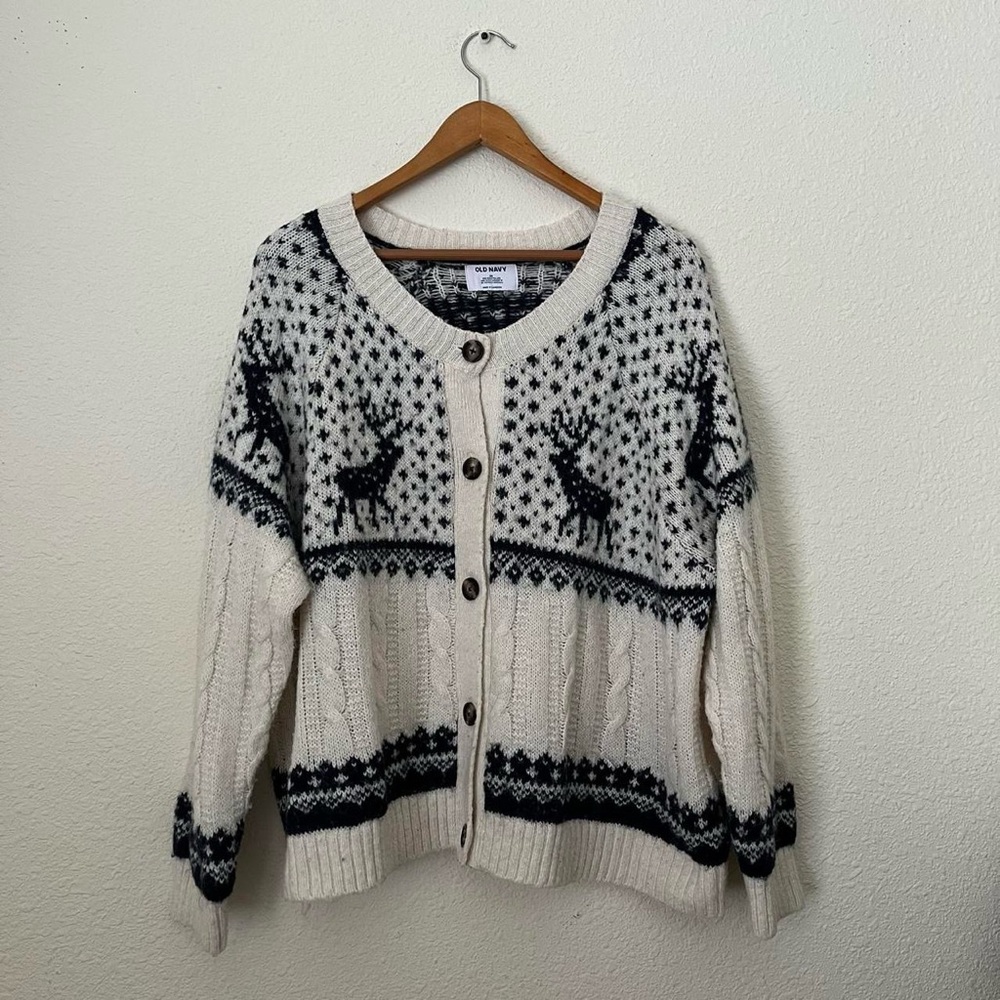 Old Navy Blue and Cream Cardigan Sweater
